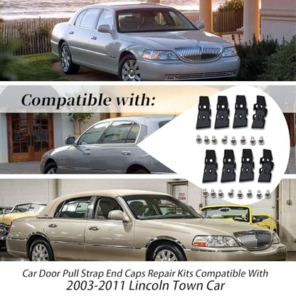 XTPTFABS Car Pull Strap 2 Door Repair Kit/Car Door Pull Strap End Caps Repair Kit Compatible with 2003-2011 Lincoln Town(4PCS total) (4) BLACK