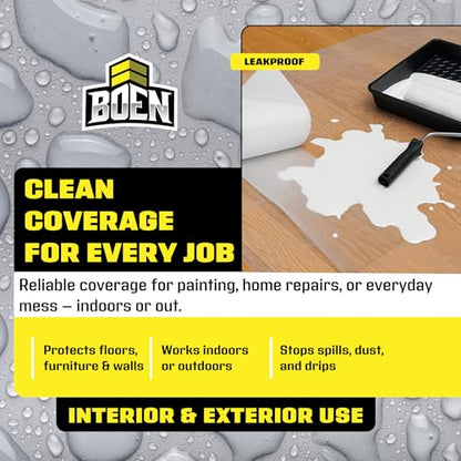 BOEN 9x12 Clear Plastic Drop Cloth – 6-Pack 1 Mil Painters Plastic Sheeting – Waterproof Paint Cover for Furniture, Floor, Window & Dust Protection – Disposable Plastic Tarp for Painting & Renovation - size: 1 Mil - 6-Pack