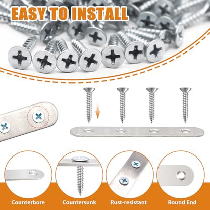 mankk 96PCS Flat Metal Brackets Mending Plate Stainless Steel Flat Straight Brace Brackets Fixed Connecting Plate for Wood Repair Fixing M-G045 - color: Silver-50/80/100mm
