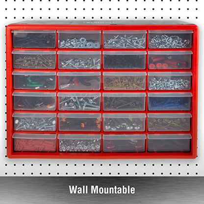 24 Plastic Drawers Organizer - Compartment Storage - Desktop and Wall Mount Container for Hardware, Parts, Crafts, Beads, and Tools by Stalwart (Red) - style: 24 Drawers