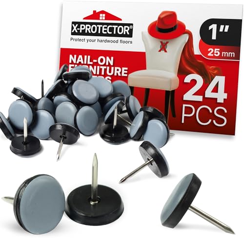 Chair Glides X-Protector – 1" Furniture Glides 24 pcs – Grey Nail-on Chair Sliders – Premium Chair Leg Floor Protectors – Slide Effortlessly with Chair Leg Pads That Protect Your Floor! - size: 1" 24 PCS Grey