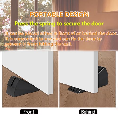 Heavy Duty Door Stopper,3 Inch High Large Adjustable Spring Door Stop,Tall Door Stoppers for Bottom of Doors，Big Wedge Suits Carpet, Tile, Wood, 1 Pack Black