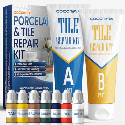 Tile Repair Kit, Ceramic Tile Chips & Cracks Repair Kit(Color Match), Porcelain Tile Repair Kit with Super Strong Adhesion, Fix Chips, Cracks and Holes on Ceramic Tile, Porcelain, Acrylic, Fiberglas