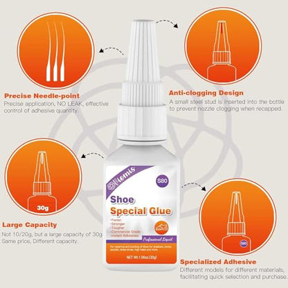30g Shoe Glue - Instant Shoe Glue Sole Repair, Professional Grade Super Shoe Fix Adhesive, Clear Waterproof Quick Dry Shoe Glue for Soles Boots Sneakers Heels Hiking Shoes Leather Handbags - size: 30g*1, style: Shoe Glue