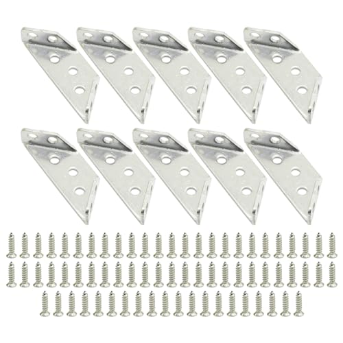 Furniture Corner Connector Stainless Steel Angle Corner Braces Brackets Trapeziform Corner Bracket Fastener for Shelf Cabinet Table Chair Desk Edge Box Wood Beam with 70Pcs Screws (10Pcs) - size: 10 Pieces