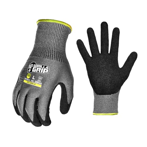 Gorilla Grip A9 Cut Resistant Work Gloves, Nitrile Coated -Medium (27241-212B) - color: Grey A9, size: Medium