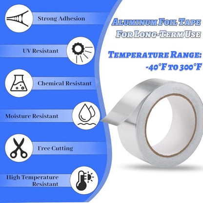 Aluminum Foil Tape Heavy Duty 2 Inch x 99Ft (3.9 Mil), High Temperature HVAC Silver Duct Tape Insulation Adhesive for Metal Repair, Ductwork, Dryer Vent, Patching Hot & Cold Air Ducts