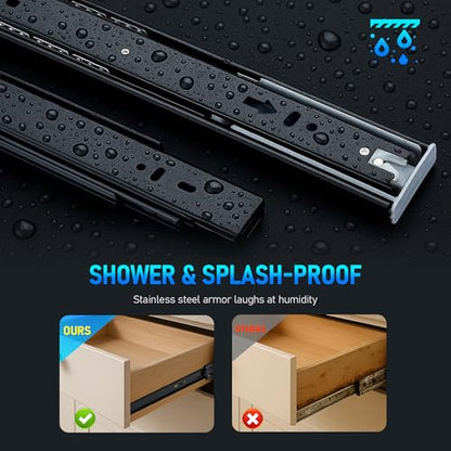 Soft Close Drawer Slides 16 Inch, Full Extension Ball Bearing Heavy Duty Drawer Slides Side Mount for Cabinet (1 Pairs, Black) - size: 16 Inch