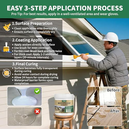 YKF Transparent Waterproof Sealant 16 Oz, Clear Water-Based Invisible Leak Repair Coating for Roofs, Walls, Bathroom, Shower, Kitchen, Indoor & Outdoor Waterproof Coating - style: Crystal Clear 16Oz