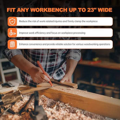 Adjustable Woodworking Vise 33302 for Custom Benchtops, Suitable for Workbenches up to 23" Thickness, Vise with Wooden Handle, Avoid Racking