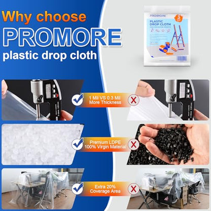 3Pcs Plastic Drop Cloth - 1Mil Thick, 9x12 Ft, Thickened Painter's Sheet for Painting, Furniture, Walls, and Floor Protection - size: 1mil-3Pack
