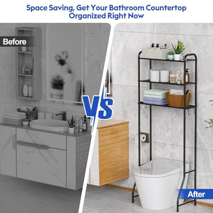 samstar 3 Tier Over The Toilet Storage Rack, Bathroom Organizer Shelves Cabinet Above Toilet, Freestanding Shelf Space Saver, Black - color: 3 Tier Black