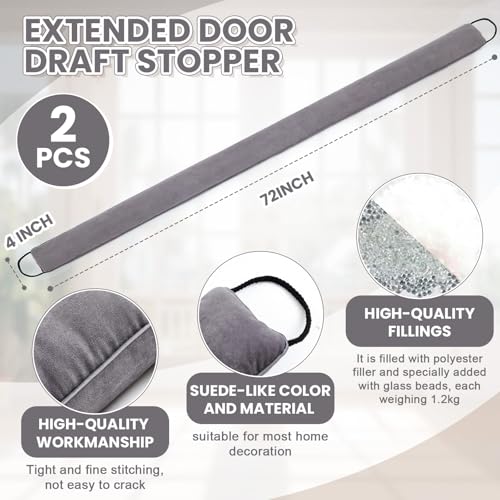 Gisafai 2 Pcs 72 Inch Long Door Draft Stopper Under Door Draft Stopper Noise Wind Blocker, Easy Install to Block Noise, Light, Dust, and Pests for Home Balcony Office (Grey, Regular Styles) - size: 72 Inch