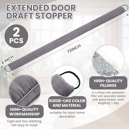 Gisafai 2 Pcs 72 Inch Long Door Draft Stopper Under Door Draft Stopper Noise Wind Blocker, Easy Install to Block Noise, Light, Dust, and Pests for Home Balcony Office (Grey, Regular Styles) - size: 72 Inch