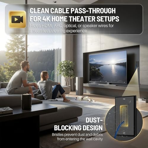 TNP Brush Wall Plate with Mounting Bracket Kit (5 Pack) Single Gang Cable Entry Access Brush Bristles Style Strap Opening Port Insert Socket Wiring Plug Jack Face Cover Outlet Mount Panel (Black) - color: Black, size: 1 Gang (5 Pack)