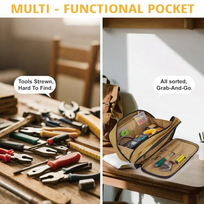 ATRIPACK Tactical Tool Bag for Men,Wide Mouth Tool Pouch with Water-Resistant, Multi-purpose Range Bags with Zipper Handle,Heavy Duty Small Tool box organizer for Repairman, Carpenters, Handyman - color: Brown