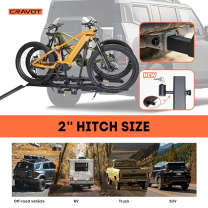 CRAVOT CyberRack S2 Ebike Rack, 300 lbs Capacity Foldable Bike Racks for Tow Hitch Heavy Electric Bike Carrier for 2 E-Bike, Up to 5-inch Fat Tire 2'' Receiver - style: S2-300lbs