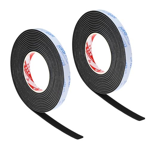 PATIKIL 5/8" W x 1/8" T x 16.4Ft EVA Single Sided Foam Tape, 2Pcs Multipurpose Sealing Strip Foam Waterproof Weather Stripping Foam Sealing Foam Strips with Adhesive for Door, Black - color: Black, size: 5/8"W x 1/8"T x 16.4Ft