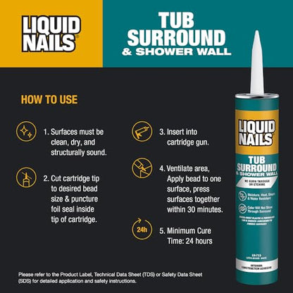 Tub Surround 10 oz Bright White Low VOC Interior Tub and Shower Adhesive, 6 Pack - size: 10 Ounce (Pack of 6), style: Tub Surround