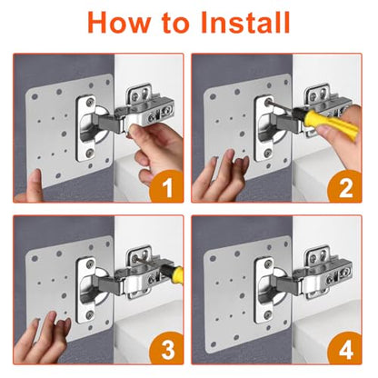 12 PCS Stable Cabinet Hinge Repair Plate Kit, Stainless Steel Brackets Mounting Screws, Protective Repair Board for Kitchen Cabinet, Cupboard Doors and Furniture