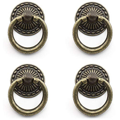 Vintage Bronze Pull Handles, OZXNO 4-Pack Antique Ring Knob Pulls with Matching Screws for Drawer Cabinet Dresser Cupboard Jewelry Box
