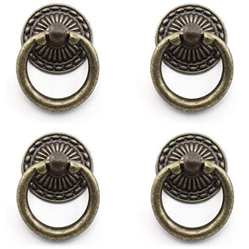 Vintage Bronze Pull Handles, OZXNO 4-Pack Antique Ring Knob Pulls with Matching Screws for Drawer Cabinet Dresser Cupboard Jewelry Box