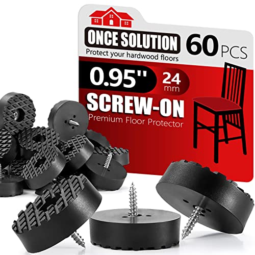 Screw On Rubber Feet for Furniture - 60PCS Black (0.7, 0.95, 1.25 In For Option) Anti Slip Floor Protector for Chair Leg, Heavy Duty Screw Feet, Furniture Pad for Hardwood Floor, Durable Rubber Bumper - color: Black, size: 0.95 inch-60 pcs
