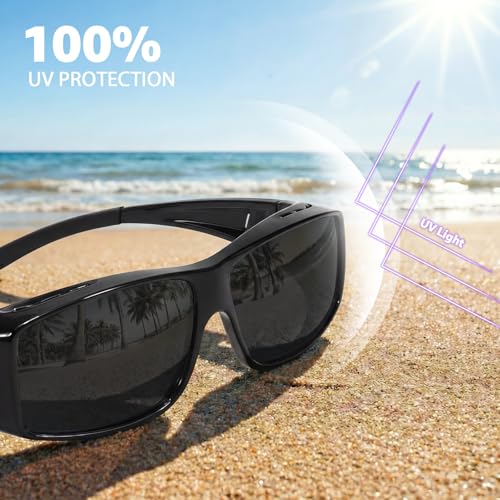 Myiaur Over Glasses Sunglasses for Men Women, Polarized Fit Over Sunglasses UV400 Protection, Anti Glare for Driving Outdoors - color: A01 Black/Grey Lens