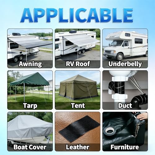 Outdoor Waterproof Repair Tape, Heavy Duty UV Proof Patch for RV, Awning, Tent, Tarp, Boat Cover and Fabric Repair, Black 3 in x 180 ft - size: 3 inches x 180 ft