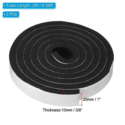 PATIKIL Foam Weather Stripping for Doors, 2 Rolls 1" W x 3/8" T Foam Seal Tape Adhesive Insulation Strip for Door Window Air Conditioning, Black(13 Ft Total Length in 2 Rolls) - size: 1" W x 3/8" T