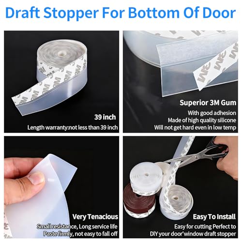TBWHL Shower Door Bottom Seal Strip Silicone Rubber Sealing Sticker 16 Feet Translucent for Glass Sliding Doors/Shower Enclosures, Self-Adhesive Dust/Noise Proof Weatherstrip (35mm)