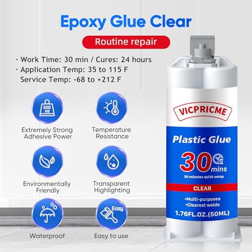 vicpricme Plastic Glue, 1.76oz Clear epoxy Glue, All Purpose Repair Glue, can Bond Metal, Wood, Glass, Fiberglass, Carbon Fiber, Most Plastics, Rubber (3) - size: 30Min glue 3pcs