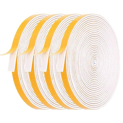4 Rolls Weather Stripping for Doors, 1/4 Inch Wide X 1/16 Inch Thick Total 52 Feet Long Adhesive Soundproof Foam Seal Tape for Windows(13ft x 4 Rolls) - size: 1/4" (W) x 1/16" (T) x 52' (L)