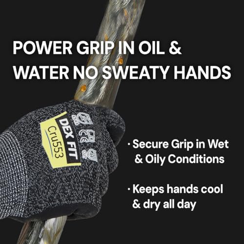 DEX FIT Level 5 Cut Resistant Gloves Cru553, 3D-Comfort Fit, Firm Grip, Thin & Lightweight, Touch-Screen Compatible, Durable, Breathable & Cool, Machine Washable; Grey M (8) 1 Pair - color: Grey, size: Medium