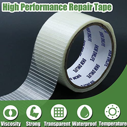 9KM DWLIFE Kite Ripstop Repair Tape 5cm-10cm Bi-Directional Fiberglass Filament Tape Clear Waterproof Strong High Adhesion Tear UV Resistance for Tent Sail Awning RV Camper Packing Fabric - size: 10m x 10cm