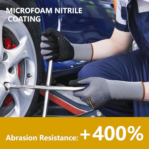 Tarantula Safety Work Gloves MicroFoam Nitrile Coated 12 Pairs,Endurance Seamless Knit Nylon,Dots on Palm,Dot Grip Gloves,X-Lagre - color: Grey, size: X-Large (Pack of 12)