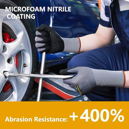 Tarantula Safety Work Gloves MicroFoam Nitrile Coated 12 Pairs,Endurance Seamless Knit Nylon,Dots on Palm,Dot Grip Gloves,X-Lagre - color: Grey, size: X-Large (Pack of 12)