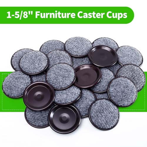 1 5/8" Round Carpet Bottom Furniture Caster Cups, Reusable Furniture Sliders for Hardwood Floors,Felt Furniture Pads Coasters to Protect Tile or Laminate Floors from Scratches, Brown/Gray (24 Pack) - size: 1-5/8 Inch, 24 Pack