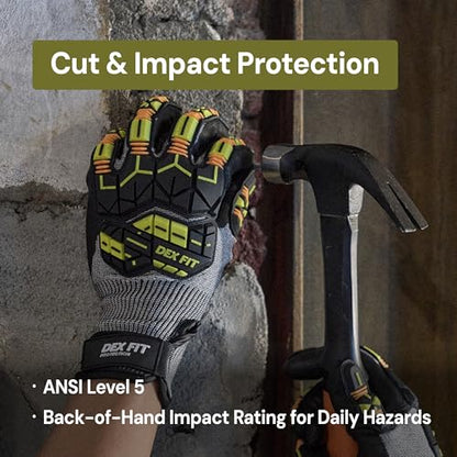DEX FIT SSG513 Impact Stainless Steel Cut Resistant Gloves, ANSI A5, Durable Non-Slip Nitrile Grip, Touchscreen, Comfort Stretchy Fit, Thin & Breathable, Machine Washable; Gray XL (10), 1 Pair - color: A5 Gray Impact, size: X-Large (1 Pair)