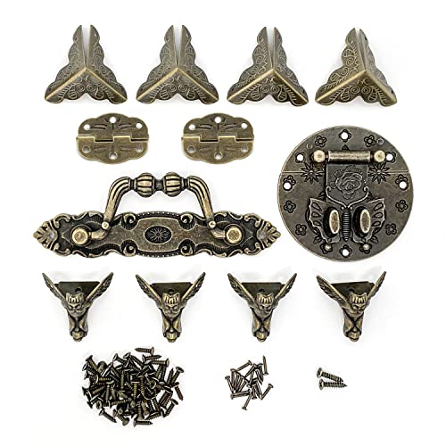Antique Jewelry Box Hinges and Latches Hasp Retro Drawer Handle Vintage Metal Box Corner Protector Box Feet w/Screws Hardware Kit Decorative for Cabinet Small Wooden Jewelry Gift Toy Box Chest Case - size: Round Latch