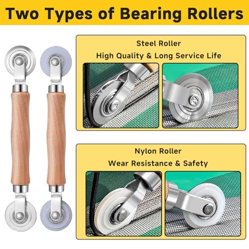 48"x177" Window Screen Replacement Kit & Screen Door Repair Kit, Fiberglass Mesh Roll with Spline, Roller, Hook, Cutter & Ruler, Sliding Screen Door & Window Mesh Replacement for Patio, Porch, Home - size: 48'' x 177''