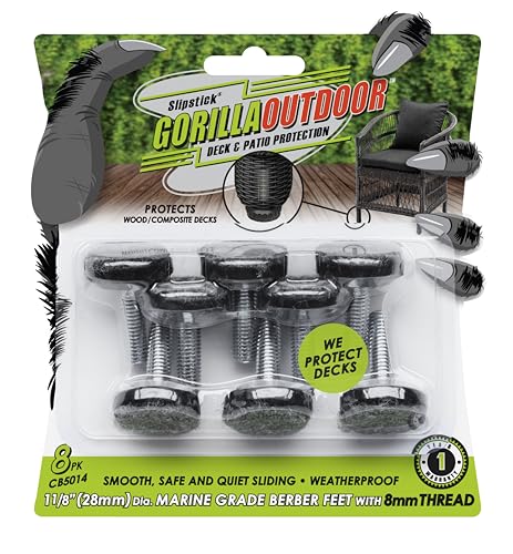 Slipstick Gorilla Outdoor Adjustable Furniture Levelers (8 Pack) Weatherproof Screw in Leg Glides for Chairs, Tables, and Outdoor Furniture Feet, 1-1/8 Inch Berber Glide, M8 Thread - color: Berber Glide, size: M8 Thread