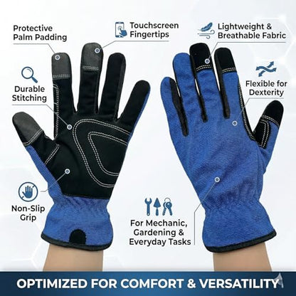 Work Gloves for Men, Durable Mechanic Gloves, Flexible Gardening & Utility Work Gloves with Touchscreen - size: X-Large