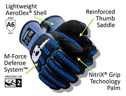 MAGID T-REX Flex Series ANSI A6 AeroDex Shell Impact Glove, 24 Pair, NitriX Coated Palm, Size 7/S, Blue, TRX685 - size: 7/S, style: 24 Pairs