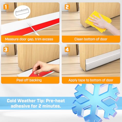 Door Draft Stopper, Door Sweep for Bottom of Door, Weather Stripping Seal, Garage Window Blocker Noise Cold Air Insulation, Installs Quickly and Easily, White 2" W x 39" L - size: 39" L