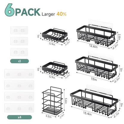 Veken Shower Caddy 6-Pack, Advanced Rustproof Design, No Drilling Adhesive Shelves, Rack with Soap Holder, Large Capacity Bathroom Organizers and Storage, Wall-Mounted, Gifts for Women Mom - color: Black