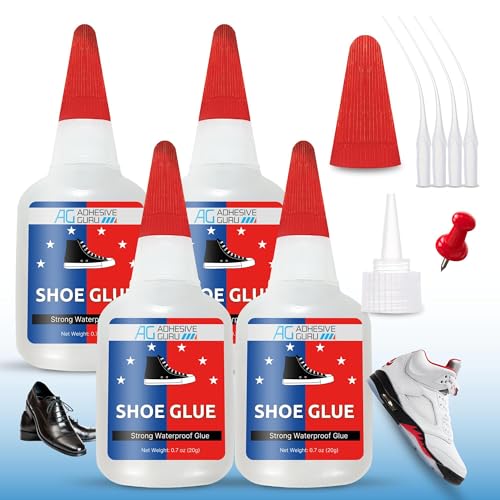 Adhesive Guru Professional Shoe Glue (4x0.7 oz), Shoe Sole Repair, Ultimate Shoe Repair Glue, Suitable for Sports Shoes, Sneakers, Boots, Sandals etc. Compatible with CA Accelerator - 4 Pack - size: 4 Pack, style: Shoe Glue