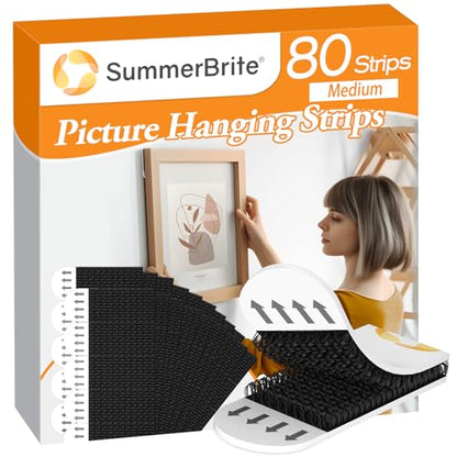 SummerBrite Picture Hanging Strips 80 Strips, Damage Free Removal, Wall Poster Picture Hangers Without Nails, Sticky Hook & Loop Adhesive Strips for Poster/Picture/Home/Office, 40 Pairs/Medium, Black - size: Medium 40 Pairs, style: Black