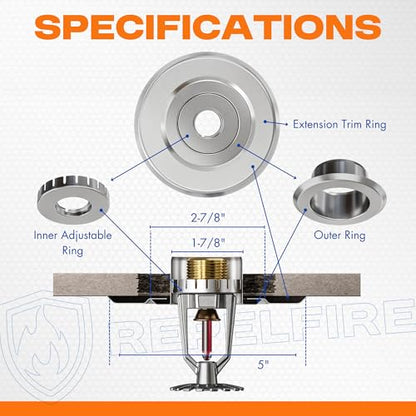 Extension Trim Ring for Recessed Fire Sprinkler Escutcheons - Chrome Oops Ring Cover Holes Up to 5 Inches when Paired with Recessed Escutcheon - Covers Miscuts, Damaged Drywall Around Sprinkler Heads - color: Chrome, size: 12-Pack