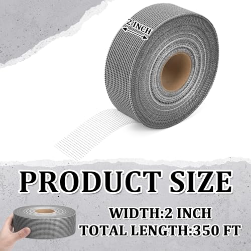 350 ft x 2 Inch Cement Board Joint Tape Self Adhesive Durable Gray Fiberglass Mesh Drywall Mesh Repair Tape for Cement Board Joints Repairing, Sealing and Strengthening - size: 350 ft X 2 Inch